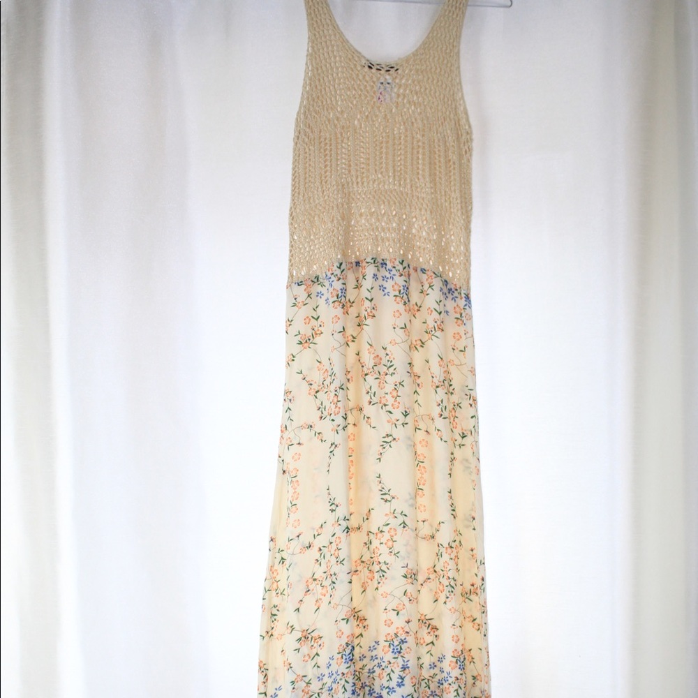 Crochet top floral bottom maxi dress